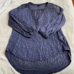Lucky Brand 3/4 Sleeve Semi-Sheer High-Low Brocade Blouse